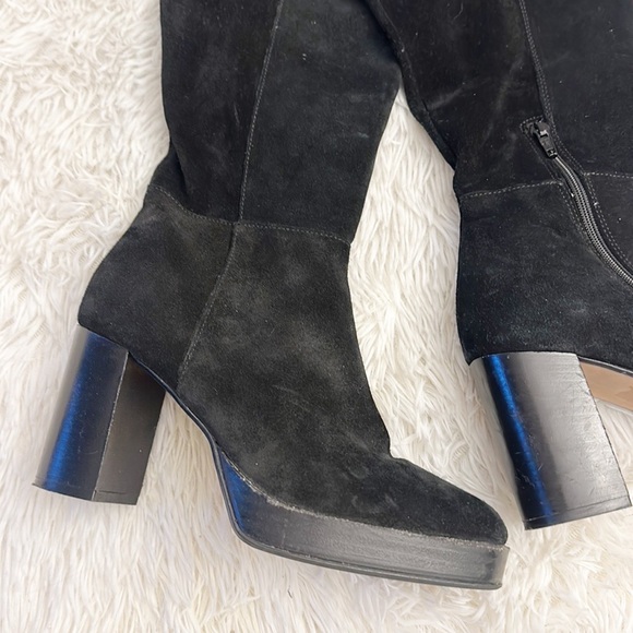 Free People X Anthropologie Echo Black Platform Suede OTK heel boots women sz 37 - Picture 6 of 8